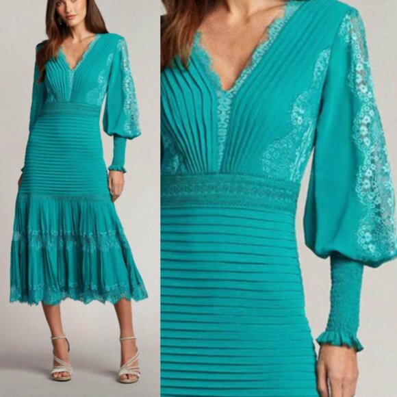NWT Tadashi Shoji YV21070MD Nyssa Lace Bishop Sleeve Dress Tropical Size 6
